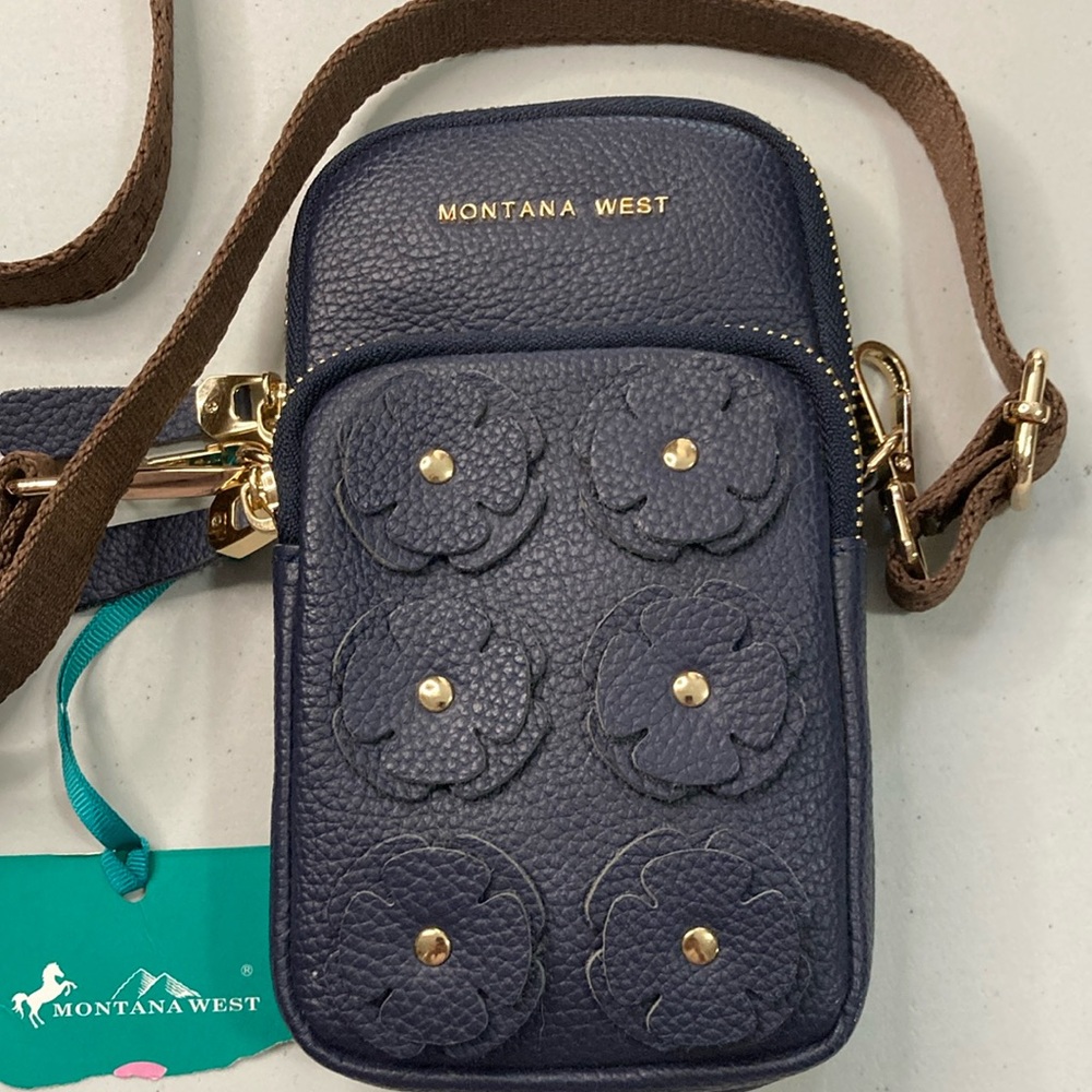 Montana West Blue Leather Crossbody Bag Southwestern NEW WITH TAGS